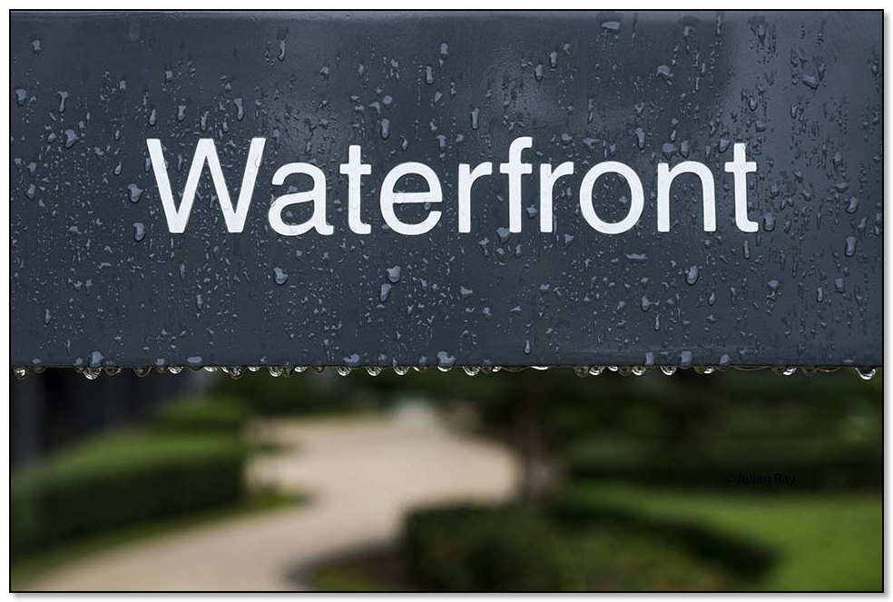 Water drops on a sign